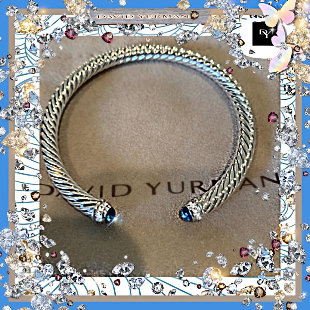 DAVID YURMAN 5mm BLUE TOPAZ & DIAMOND  Medium Size